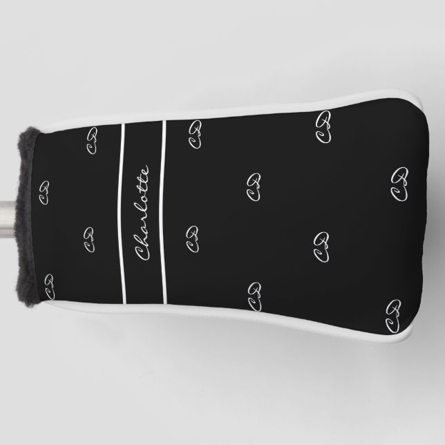 Schwarz-weiße Monogramm-Namensinitialen elegant Golf Headcover (Vorderseite)