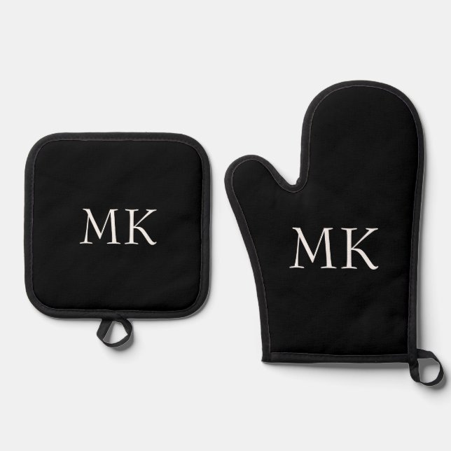 Schwarz-weiße Monogramm Ofenhandschuh & Topflappen-Set (Vorderseite)