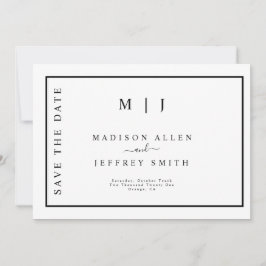 Schwarz-weiße Monogramm Save the Date Minimalistis Ankündigung