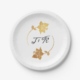 Schwarz-weiße Monogramminitialen für das Gold Wrea Pappteller