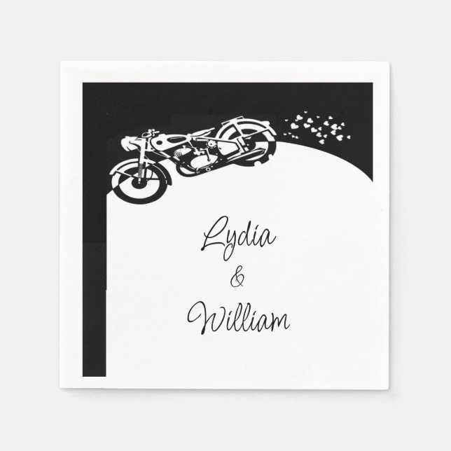 Schwarz Weiße Motorrad Braut Hochzeit  Serviette (Vorderseite)