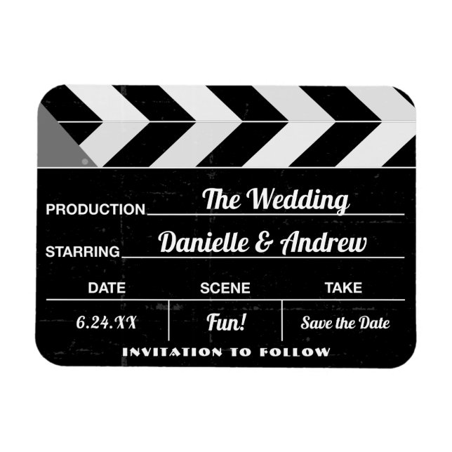 Schwarz-weiße Movie Clap Board Hochzeit Sichern Si Magnet (Horizontal)