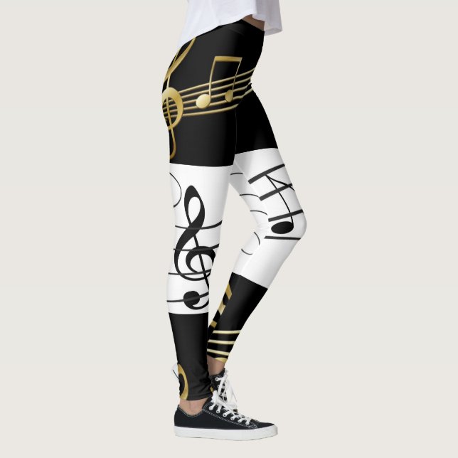 Schwarz-weiße Musiknoten Leggings (Rechts)