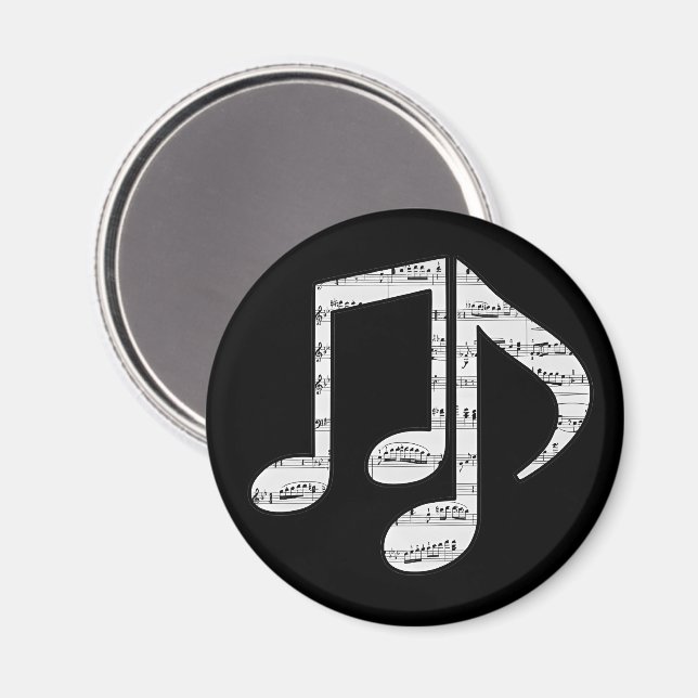 Schwarz-Weiße Musiknoten Magnet (Vorderseite/Rückseite)