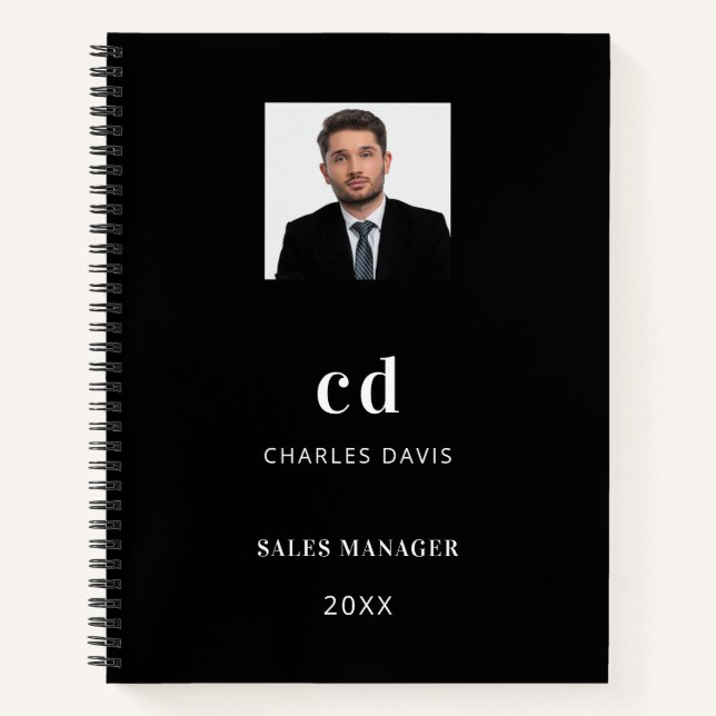 Schwarz-weiße Namensinitialen Foto Notizbuch (Vorderseite)