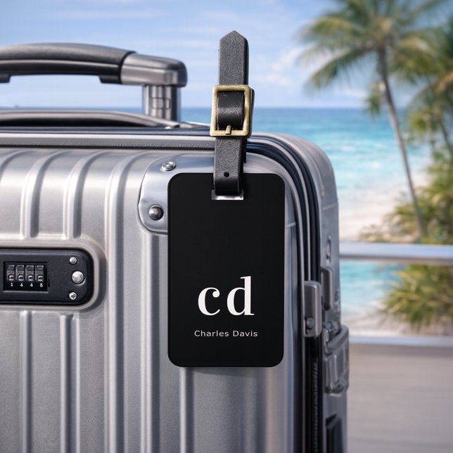 Schwarz-weiße Namensinitialen minimalistisch moder Gepäckanhänger (Von Creator hochgeladen)