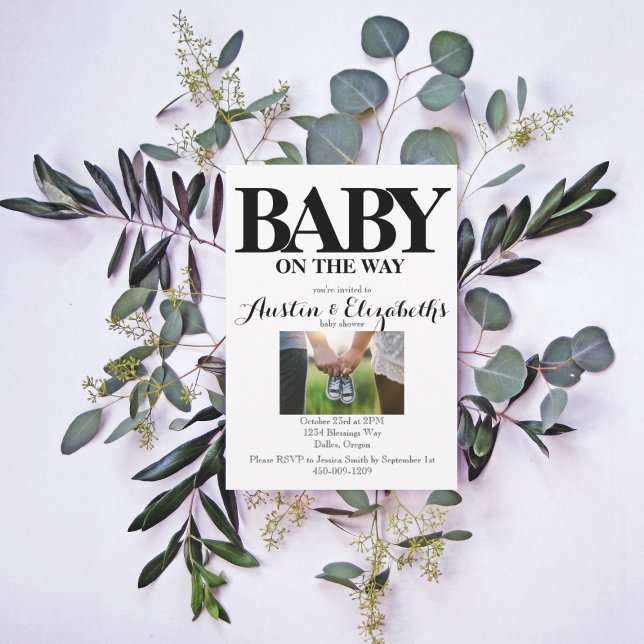 Schwarz-weiße neutrale, einfache moderne Babydusch Einladung (Von Creator hochgeladen)