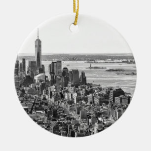 Schwarz-weiße New York City Skyline Keramik Ornament