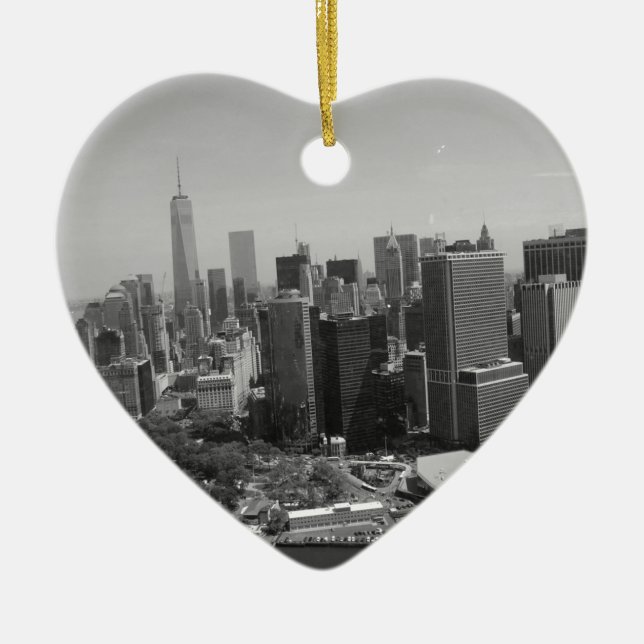 Schwarz-weiße New York City Skyline Keramik Ornament (Vorne)