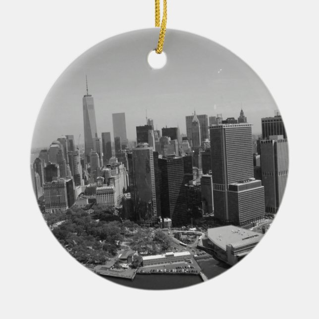 Schwarz-weiße New York City Skyline Keramikornament (Vorne)
