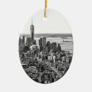 Schwarz-weiße New York City Skyline Keramikornament