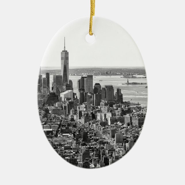 Schwarz-weiße New York City Skyline Keramikornament (Vorne)