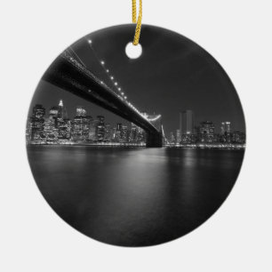 Schwarz-weiße New York City Skyline Keramikornament