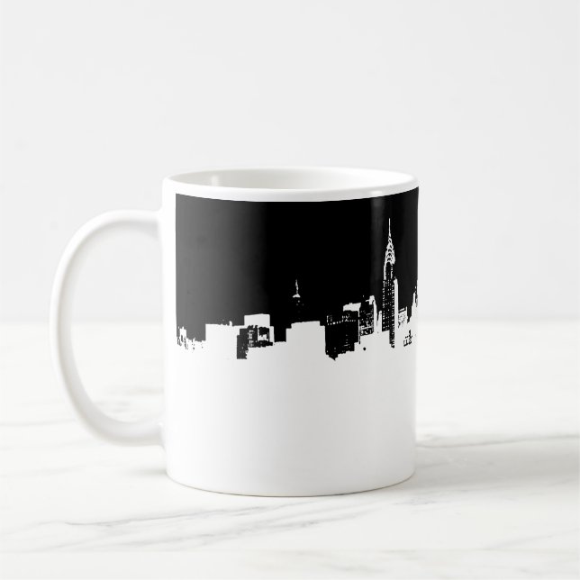 Schwarz-weiße New Yorker City Skyline Pop Art Kaffeetasse (Links)