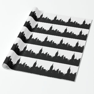 Schwarz-weiße New Yorker Silhouette Geschenkpapier