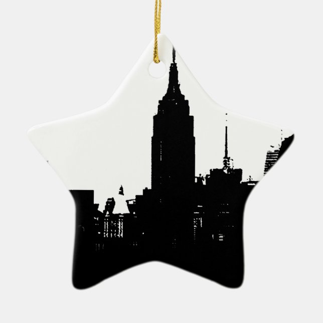 Schwarz-weiße New Yorker Silhouette Keramikornament (Vorne)