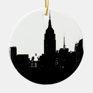 Schwarz-weiße New Yorker Silhouette Keramikornament