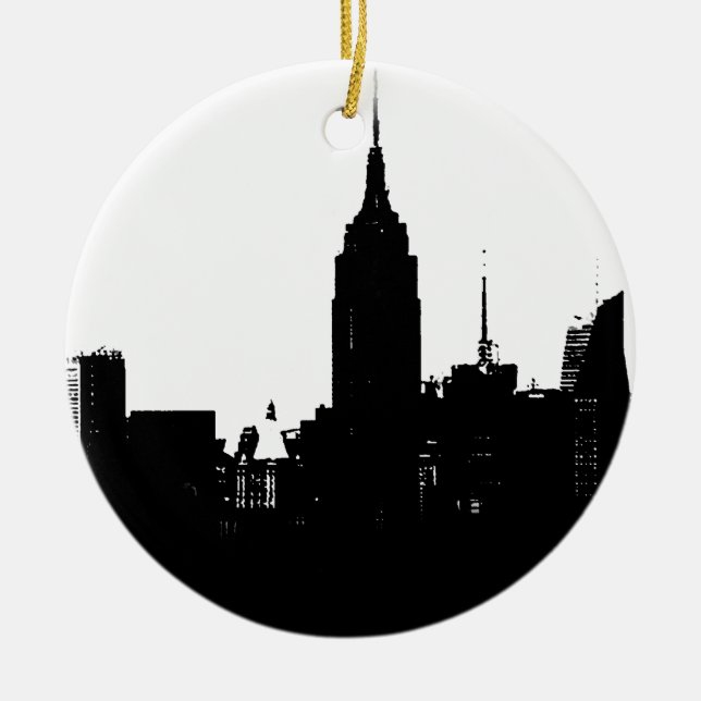 Schwarz-weiße New Yorker Silhouette Keramikornament (Vorne)