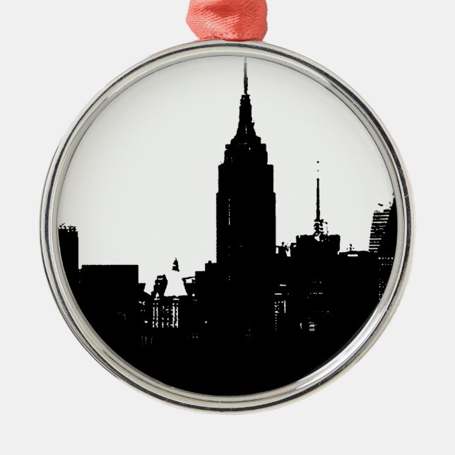 Schwarz-weiße New Yorker Silhouette Ornament Aus Metall (Vorne)