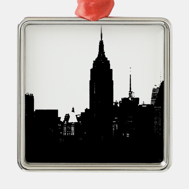 Schwarz-weiße New Yorker Silhouette Silbernes Ornament (Vorne)