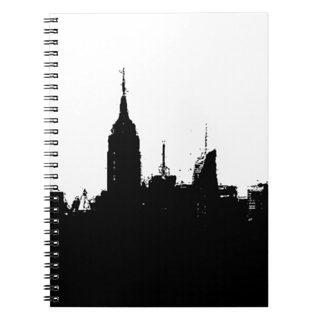 Schwarz-weiße New Yorker Silhouette Skyline-Notebo Notizblock (Vorderseite)