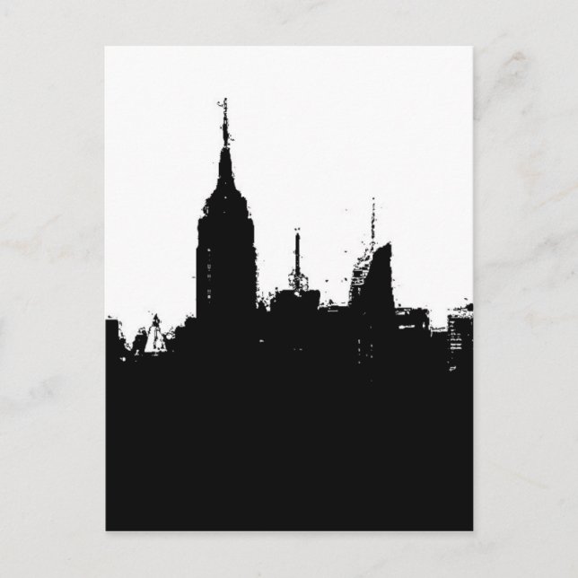 Schwarz-weiße New Yorker Skyline-Silhouette Postka Postkarte (Vorderseite)