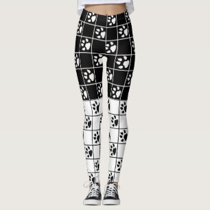 Schwarz-weiße Niedliche Windows-Paarung Kariert Leggings