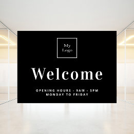 Schwarz-weiße Öffnungszeiten des Firmenlogos Fensteraufkleber