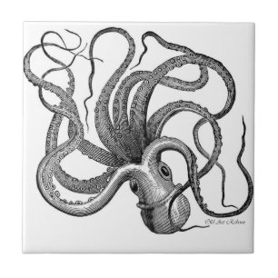 Schwarz-Weiße Oktopus-Keramik Fliese