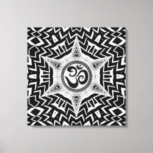 Schwarz+Weiße Om Star Trip Mandala Leinwand