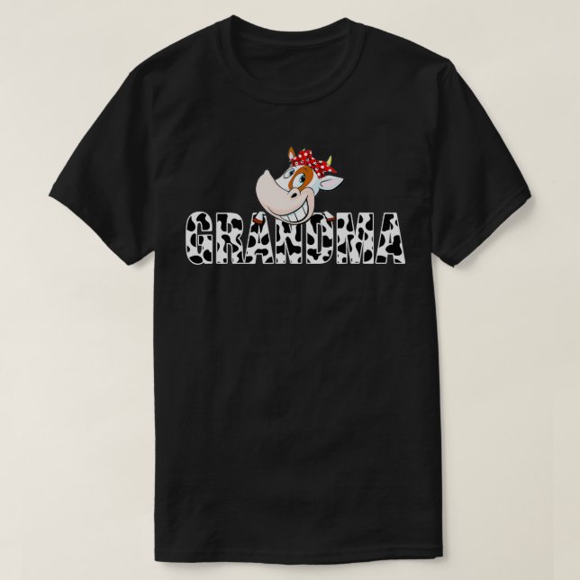 Schwarz-weiße Oma Cow Print Cowboy Animal Patter T-Shirt (Design vorne)