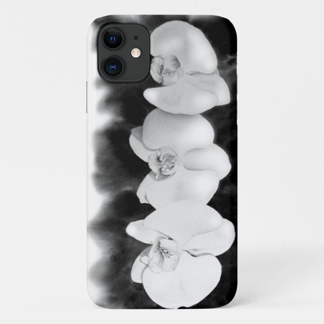 Schwarz-weiße Orchideenmalerei tropisch Case-Mate iPhone Hülle (Rückseite)