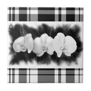 Schwarz-weiße Orchideenmalerei tropisch Fliese