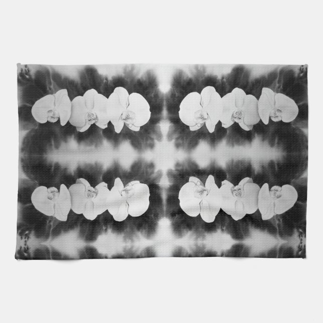Schwarz-weiße Orchideenmalerei tropisch Geschirrtuch (Horizontal)