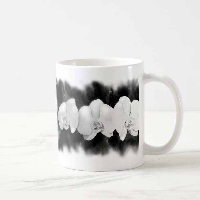 Schwarz-weiße Orchideenmalerei tropisch Kaffeetasse (Rechts)