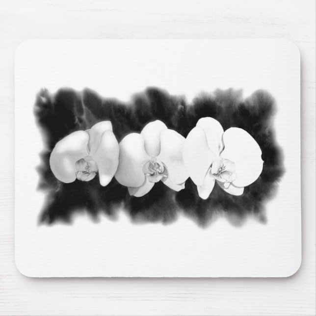Schwarz-weiße Orchideenmalerei tropisch Mousepad (Vorne)
