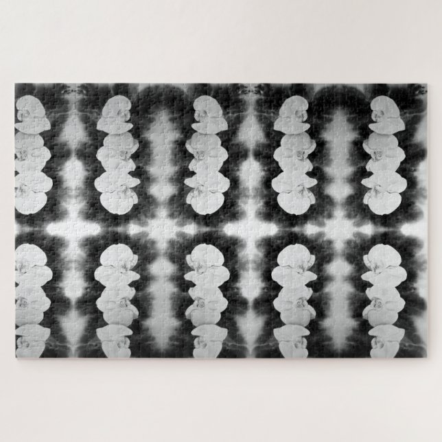 Schwarz-weiße Orchideenmalerei tropisch Puzzle (Horizontal)