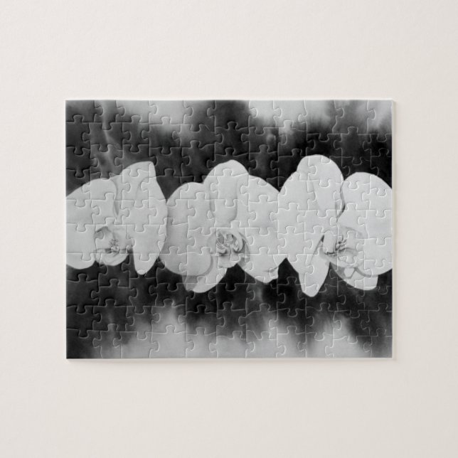 Schwarz-weiße Orchideenmalerei tropisch Puzzle (Horizontal)