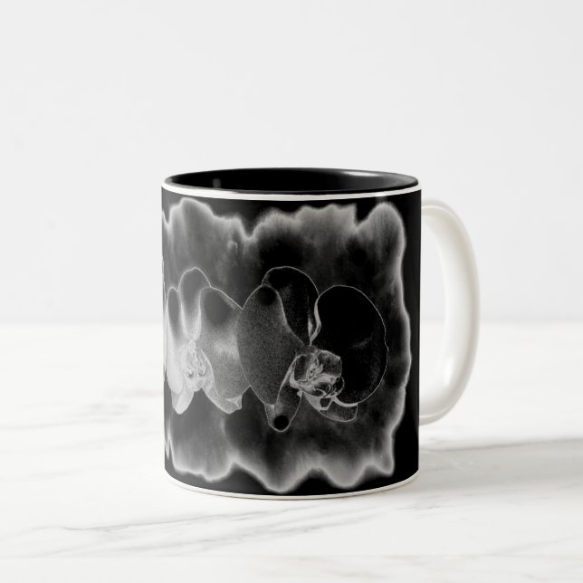 Schwarz-weiße Orchideenmalerei Zweifarbige Tasse (VorderseiteRechts)