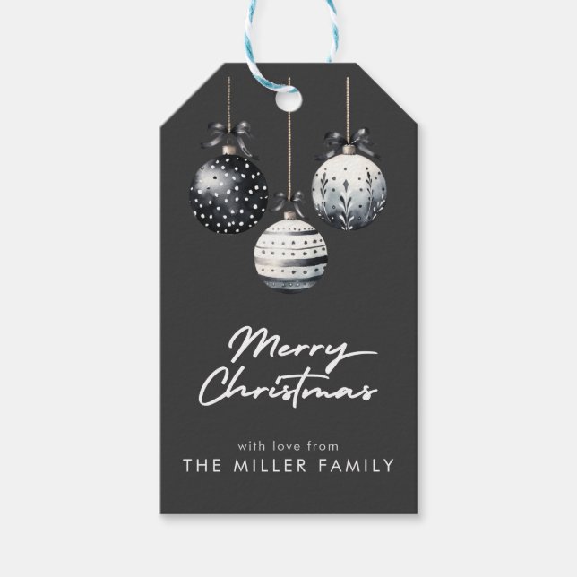 Schwarz-weiße Ornamente Minimalistisch Weihnachten Geschenkanhänger (Vorderseite)