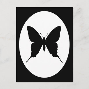 Schwarz-weiße ovale Rahmen-Schmetterlings-Silhouet Postkarte
