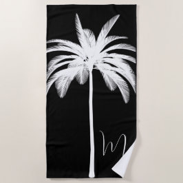 Schwarz-weiße Palm Tree Modernes Monogramm Strandtuch