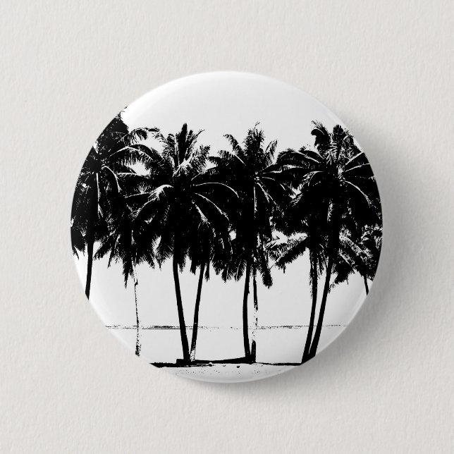 Schwarz-weiße Palmen Silhouette Button (Vorderseite)