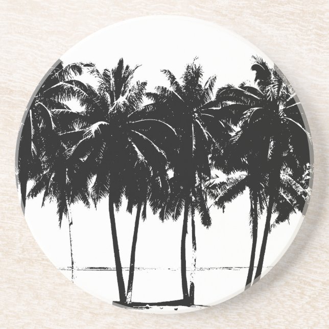 Schwarz-weiße Palmen Silhouette Getränkeuntersetzer (Vorne)