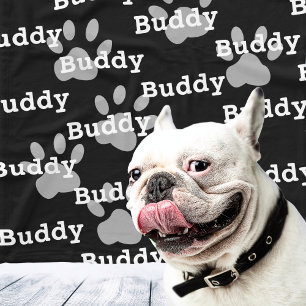 Schwarz-weiße Paw druckt Personalisierten Hundname Fleecedecke