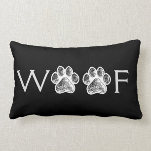 Schwarz-weiße Paw Print 'Woof' Decorative Throw L Lendenkissen