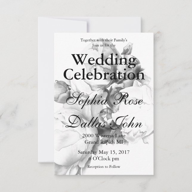 Schwarz-weiße Peelingkunst elegante Blumenkunst Einladung (Vorderseite)