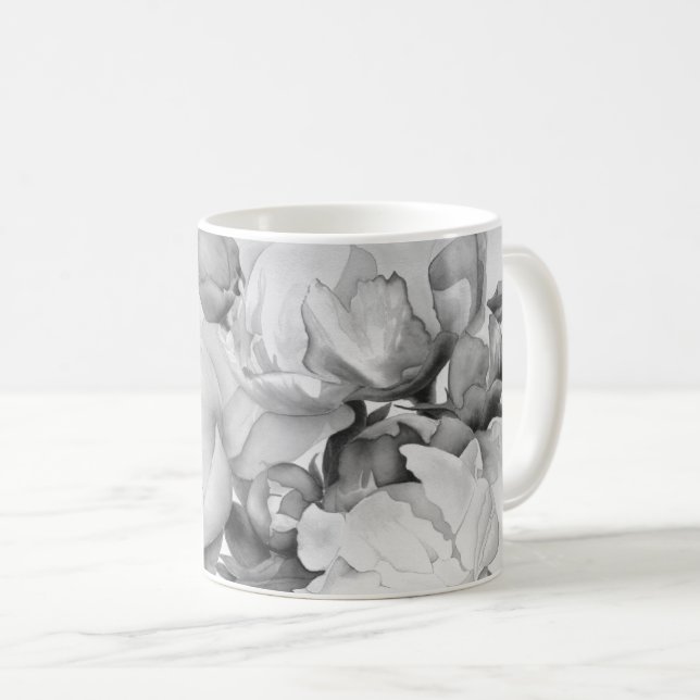 Schwarz-weiße Peelingkunst elegante Blumenkunst Kaffeetasse (VorderseiteRechts)