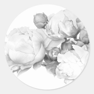 Schwarz-weiße Peelingkunst elegante Blumenkunst Runder Aufkleber