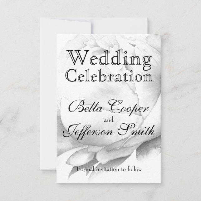 Schwarz-weiße Peelingkunst elegante Blumenkunst Save The Date (Vorderseite)